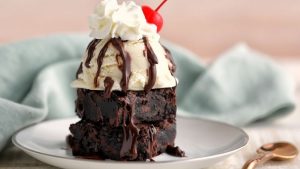 fudgy chocolate brownie with ice cream