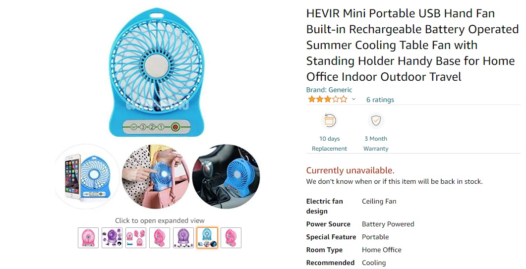 HEVIR Mini Portable USB Hand Fan