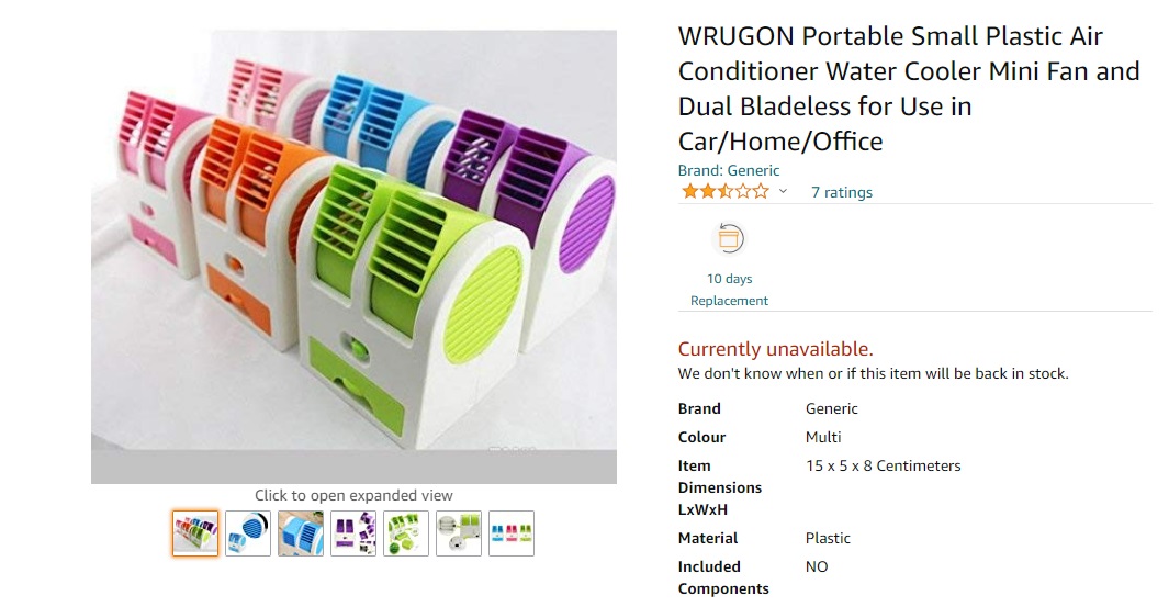 WRUGON Portable Small Plastic Air Conditioner Water Cooler Mini Fan and Dual Bladeless for Use