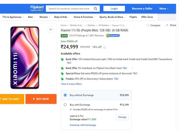 Xiaomi 11i 5G Flipkart Offer