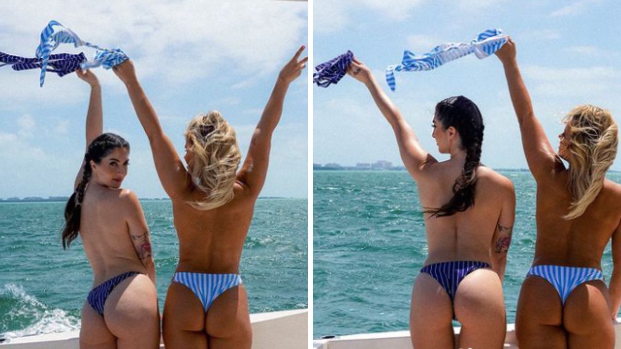 Paige VanZant posed with her friend in nothing but bikini bottoms aboard a yacht