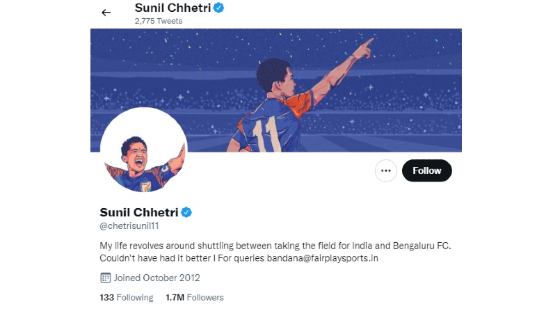 screen shot of Indian football captain sunil chhetri's twitter account