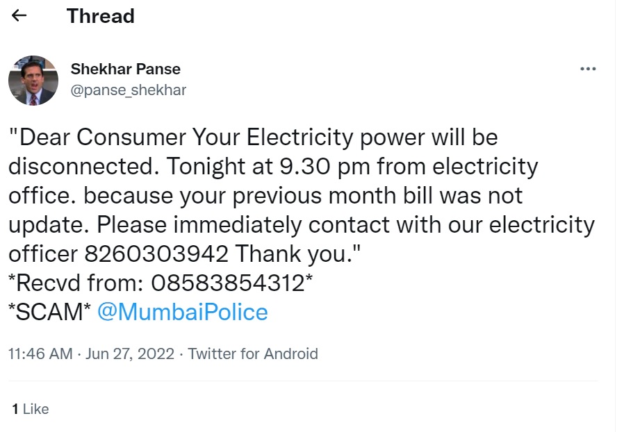 Electricity Bill WhatsApp Scam