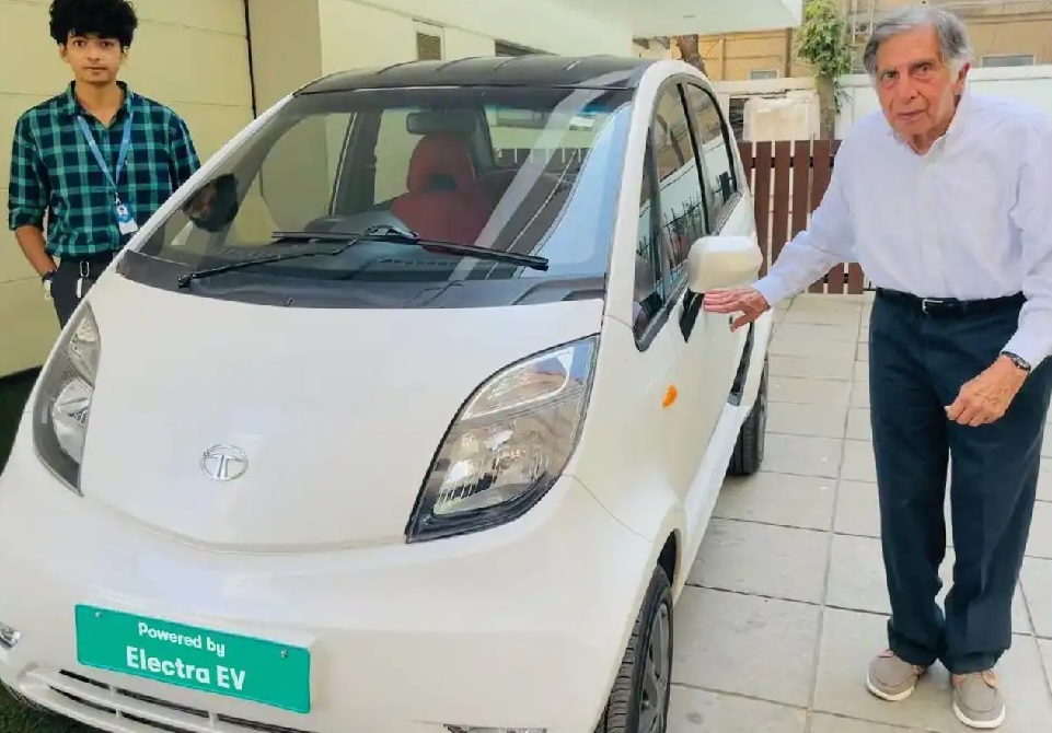Ratan Tata With Nano Electra EV