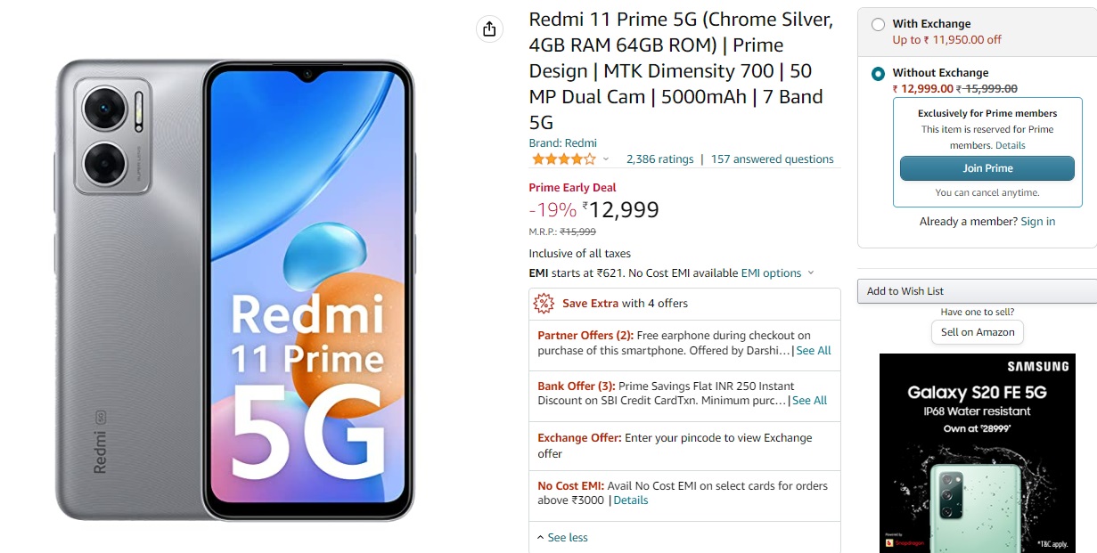 Redmi Note 11 Prime 5G Amazon Offer